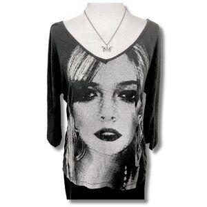 JUMP BE FIRST Vintage female face photographic graphic black top ~ MEDIUM LARGE